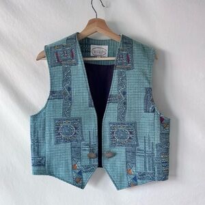 Vintage 90s Southwestern Geometric Vest WRAPS Collection L Made in Texas